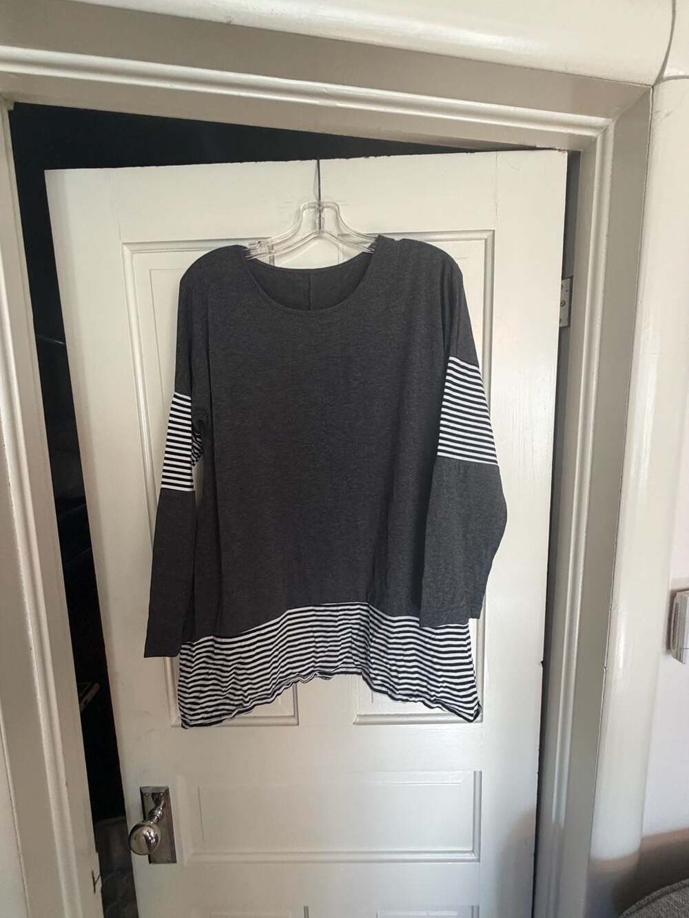 Mordenmiss Striped Colorblock Asymmetrical Tunic Top